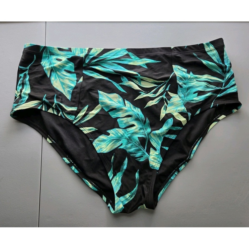 Old Navy Swim‎ Bottoms Plus Size 3X Black Green Palm High-Waisted
